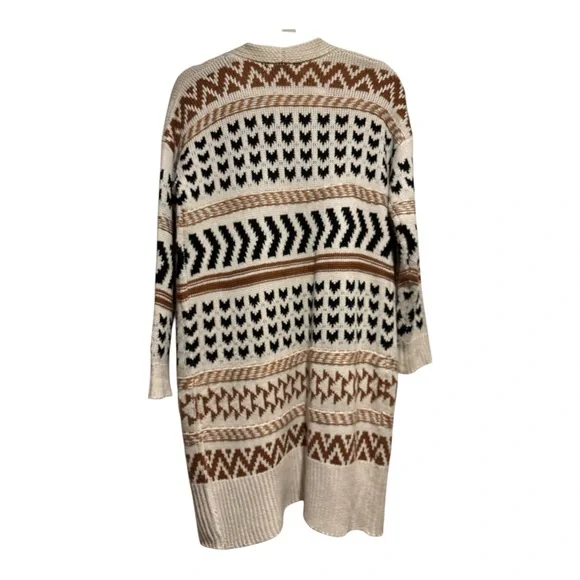 Pink Rose Boho Aztec Long Open Cardigan Cozy Fall Sweater Size S - Picture 4 of 6
